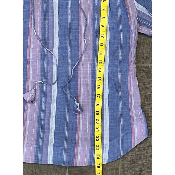 Tommy Bahama Women’s Blouse Small Blue purple Metalic Striped 3/4 Sleeve Coastal - Picture 7 of 12